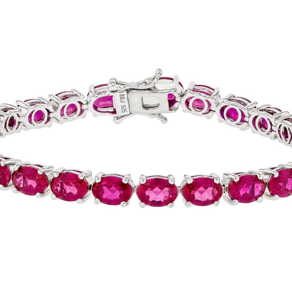 NWT JTV Red Lab Created Ruby Rhodium Over Sterling Silver Bracelet 25.40ctw 7in